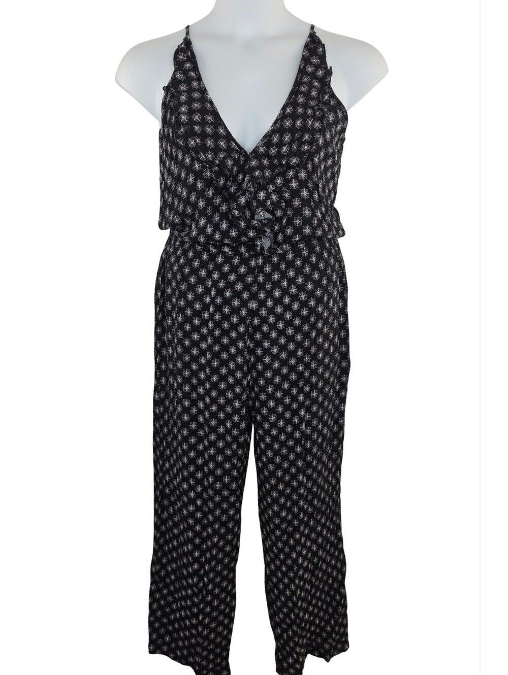 Anamà L Black Printed Sleeveless V-Neck Jumpsuit Wide Leg 0926-i